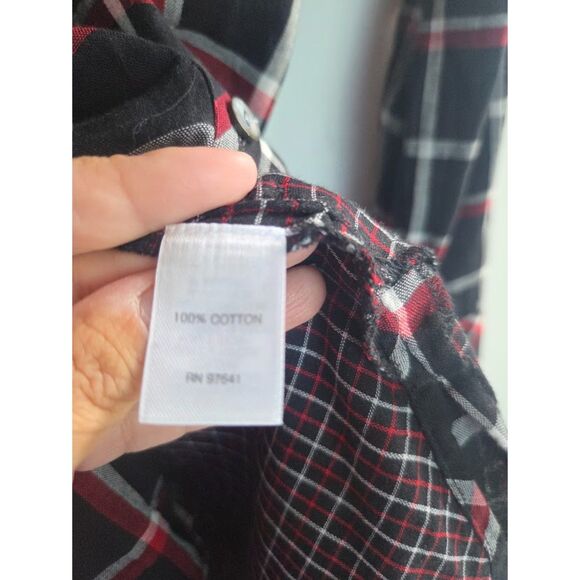 J.Jill  Black Red Plaid 100% Cotton Button Down w/Pockets Tunic Blouse size XL - Picture 9 of 11